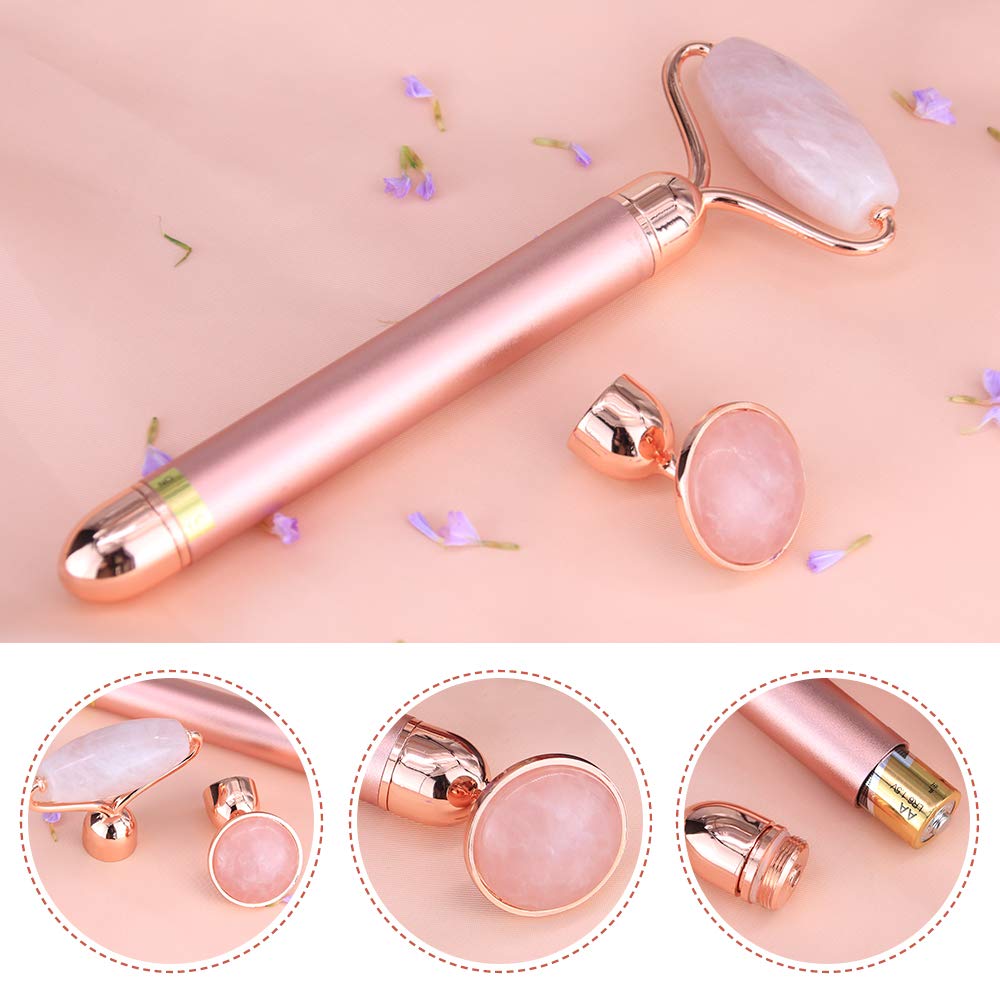 Elektrische Jade Face Roller, YEVIOR 2 in 1 Natürliche Jade Vibration Massagegerät Set,Gesichtsroller und Gesichtsmassager für Gesichts Halshaut Wangen Hautstraffung