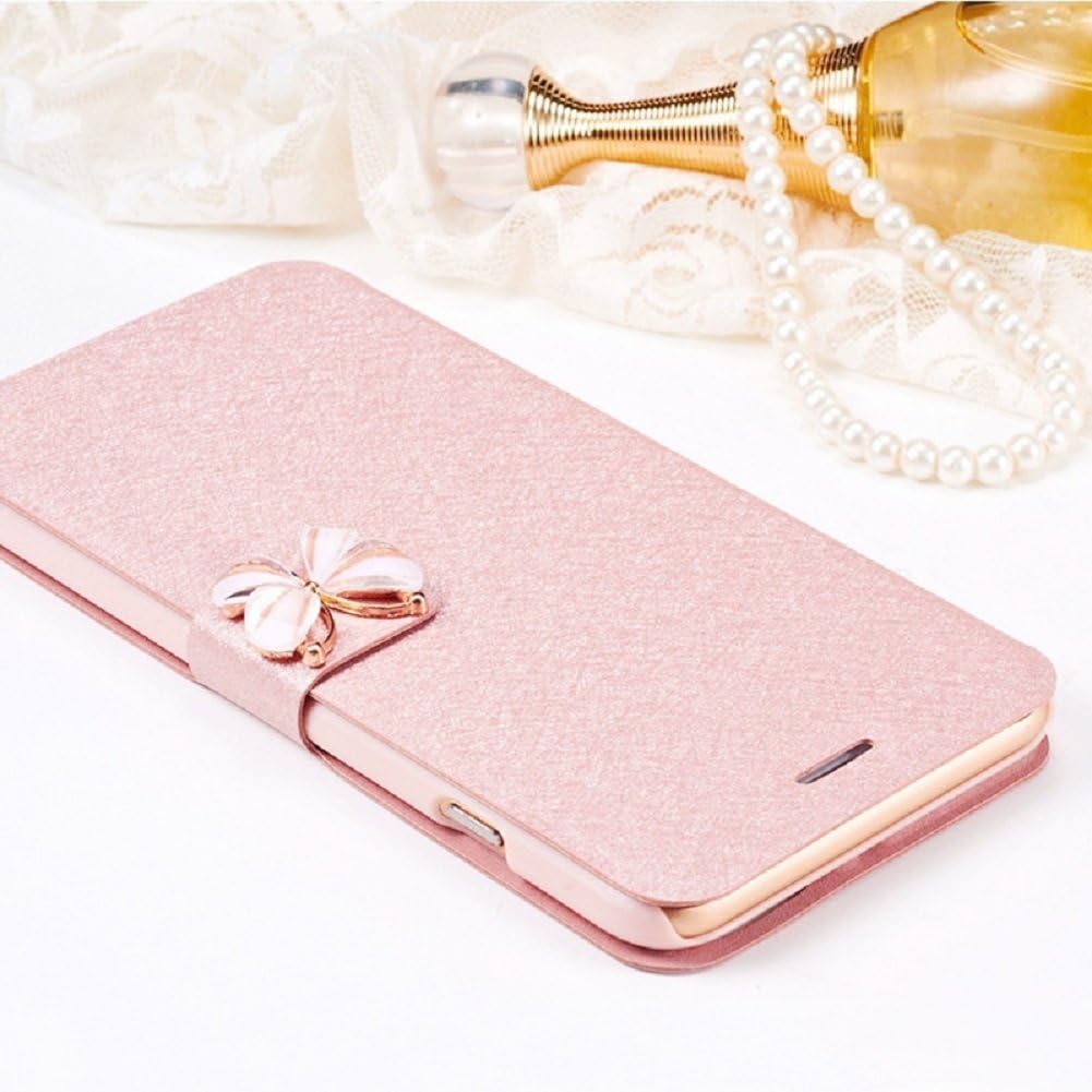fangke iPhone 7Plus/iPhone 8Plus Case, Silk Print Leather Flip Wallet Card Holder Magnetic 3D Butterfly Buckle Closure Case for iPhone 7Plus/iPhone 8Plus-Rose Gold