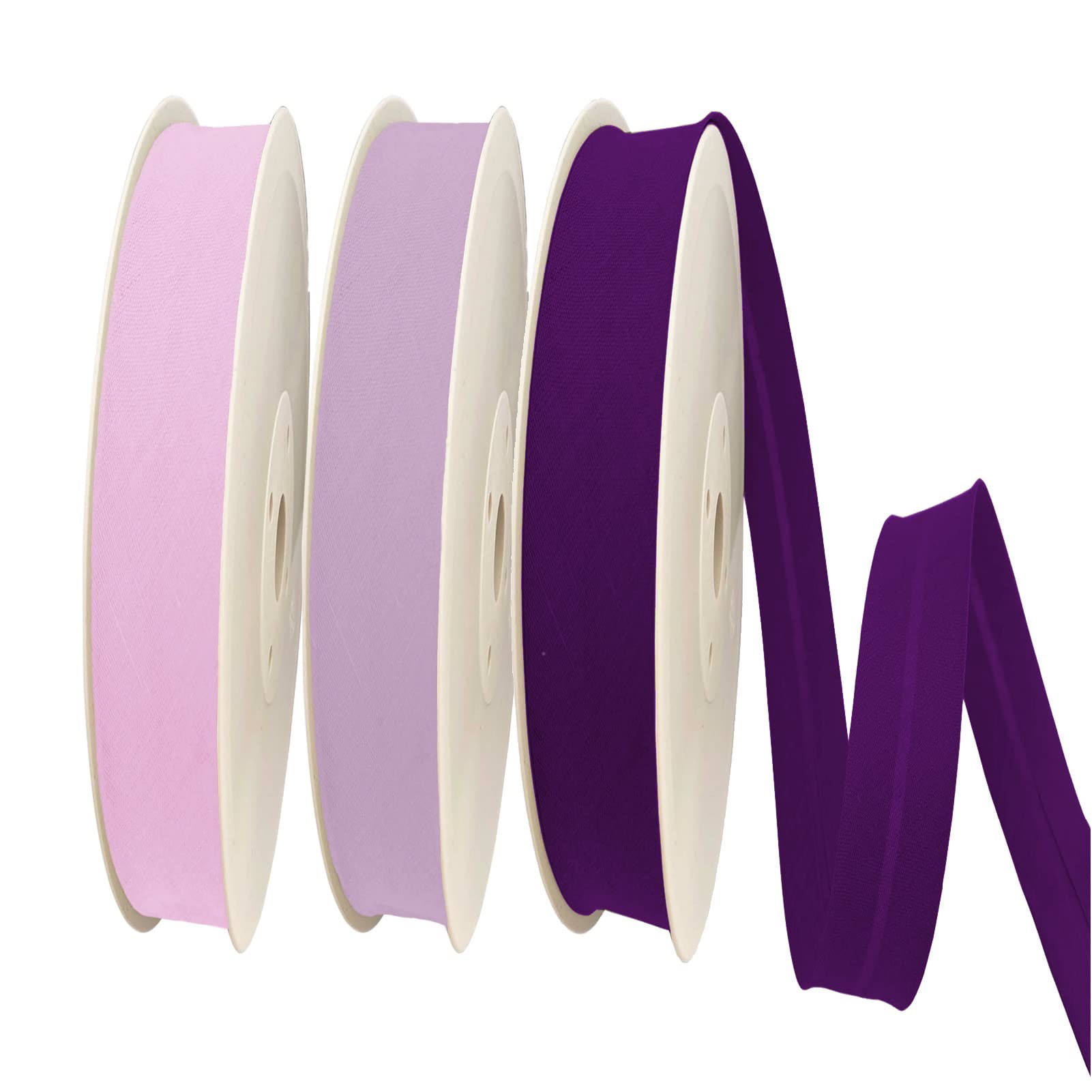 TEXTEX = 20mm Wide Bias Binding Tape. 50% Cotton and 50% Polyester. Pack of 3 Pieces of 10m Each - (Pink/Lilac/Purple)