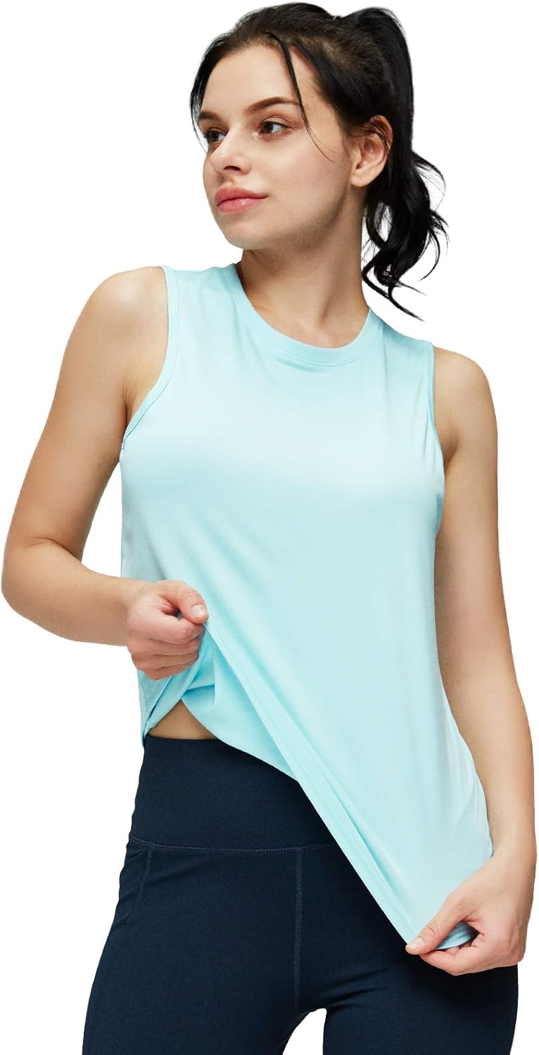 MIER Women's Athletic Sleeveless Workout Shirts UPF 50 Yoga Running Tank Tops Quick Dry Outdoor Activewear Muscle Tee: Clothing
