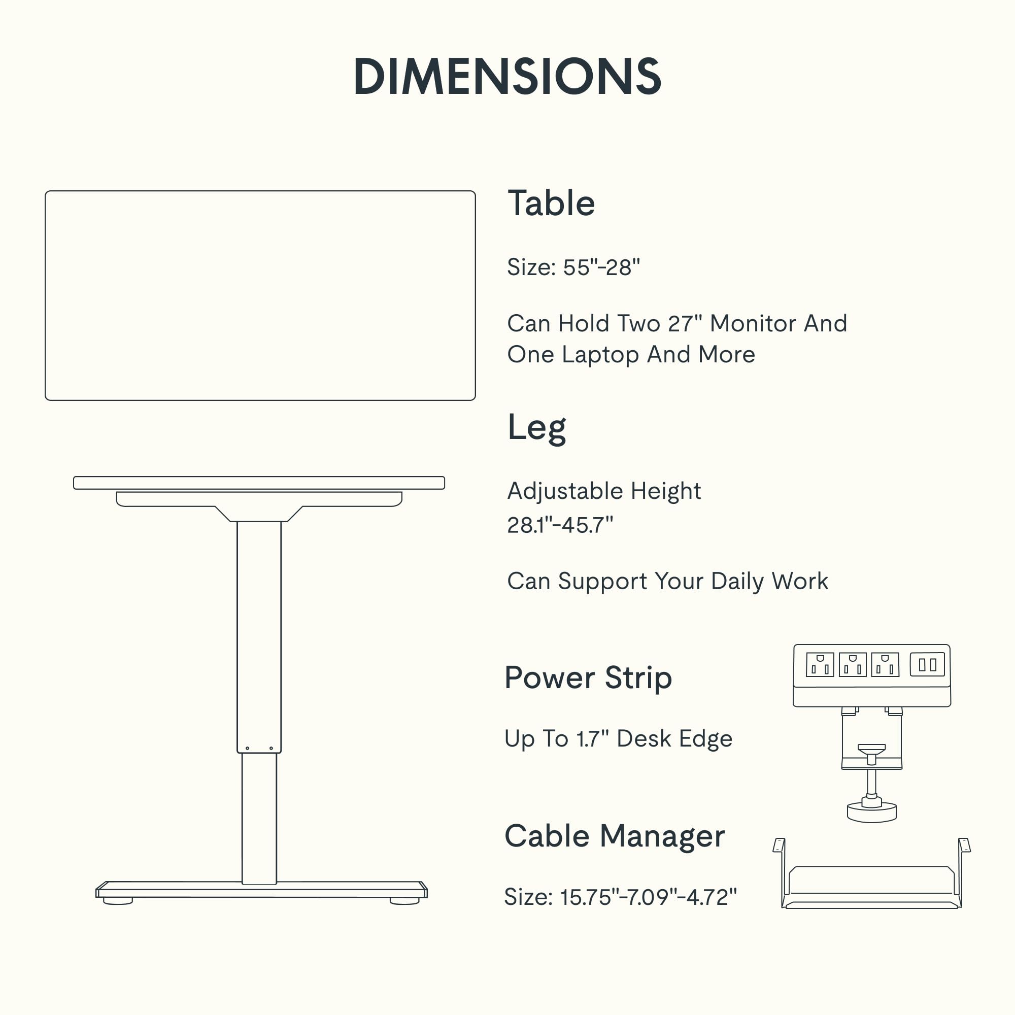 FLEXISPOT EN2 Whole-Piece Standing Desk with Clamp Power Strip, 55 x 28 Electric Stand Up Height Adjustable Desk with Cable Management (White Frame + 55