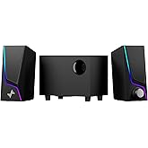 Computer Speakers with Subwoofer, Nylavee 2.1 Hi-Fi PC Speakers System with Enhanced Bass, 6 Lighting Modes, USB/USB-C Powere