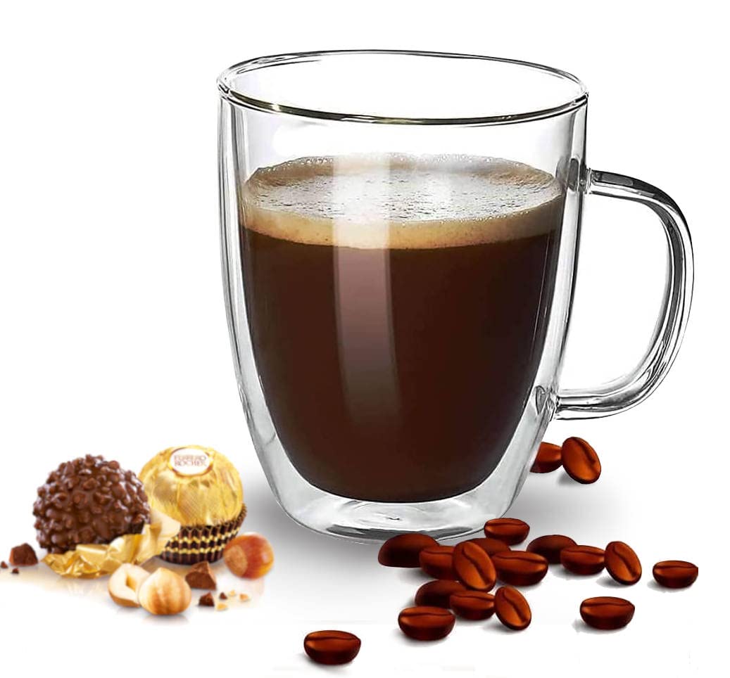 Xabono Glass Coffee Mugs Double Wall Insulated Coffee Mug 350Ml Glass Coffee Cup with Handle Insulated Cup - Coffee Mug Latte Cappuccino Large Coffee Mugs Heat Resistant and Microwave Safe, (CGC1U)