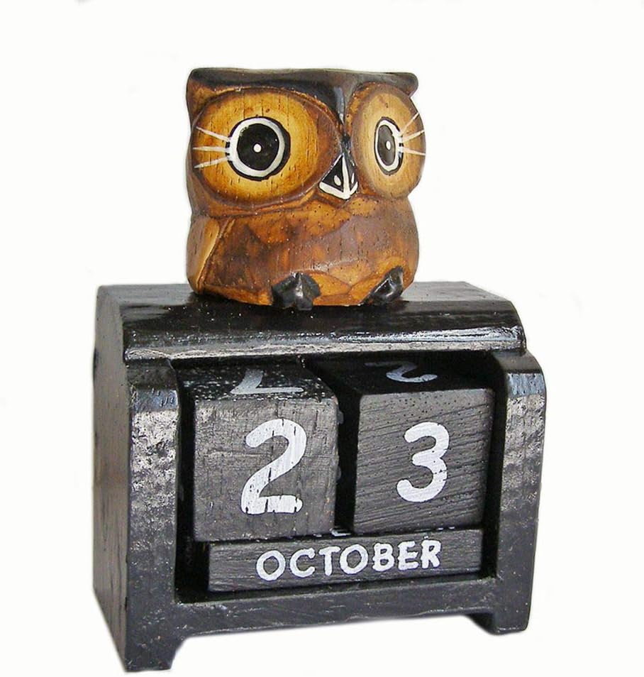 Cornwall Art Prints Little Owl Perpetual Calendar, Wooden Desk Ornament New Shabby Chic