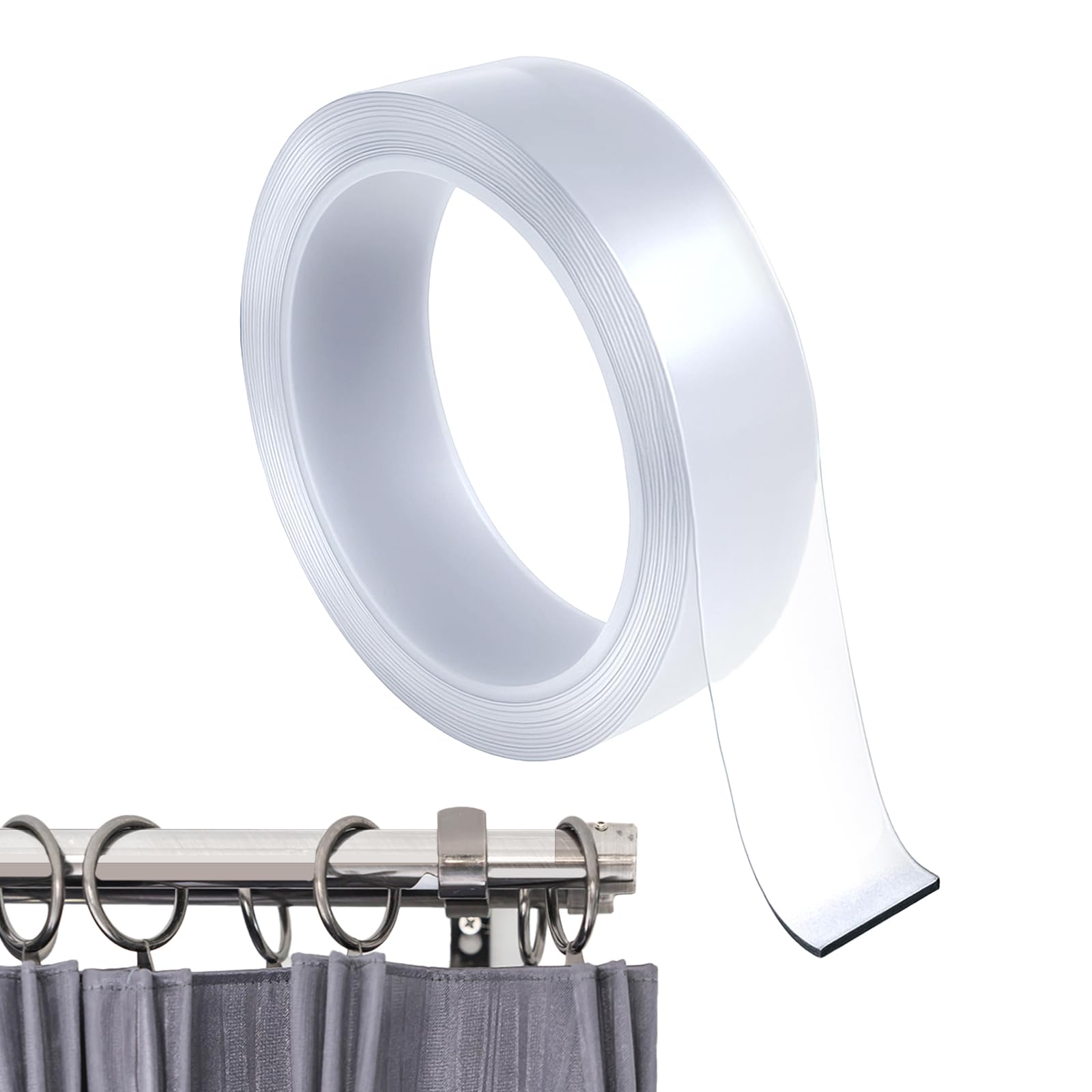 View 1 of 0.59 Inch X 9.84 Ft Curtain Slide Tape, Clear Curtain Glide Tape, Smooth Scrolling and Silent Curtains Rod Slide Tapes, Adhesive Drapery Tapes for Hooks, Rod, Metal Plastic Shower Curtains Rings