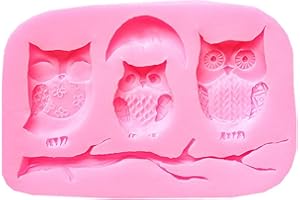 Owl Silicone Mold for Chocolate, Fondant and Soap Making, Pink 3-Cavity Owl on Branch Cake Decorating Mold, Flexible Reusable