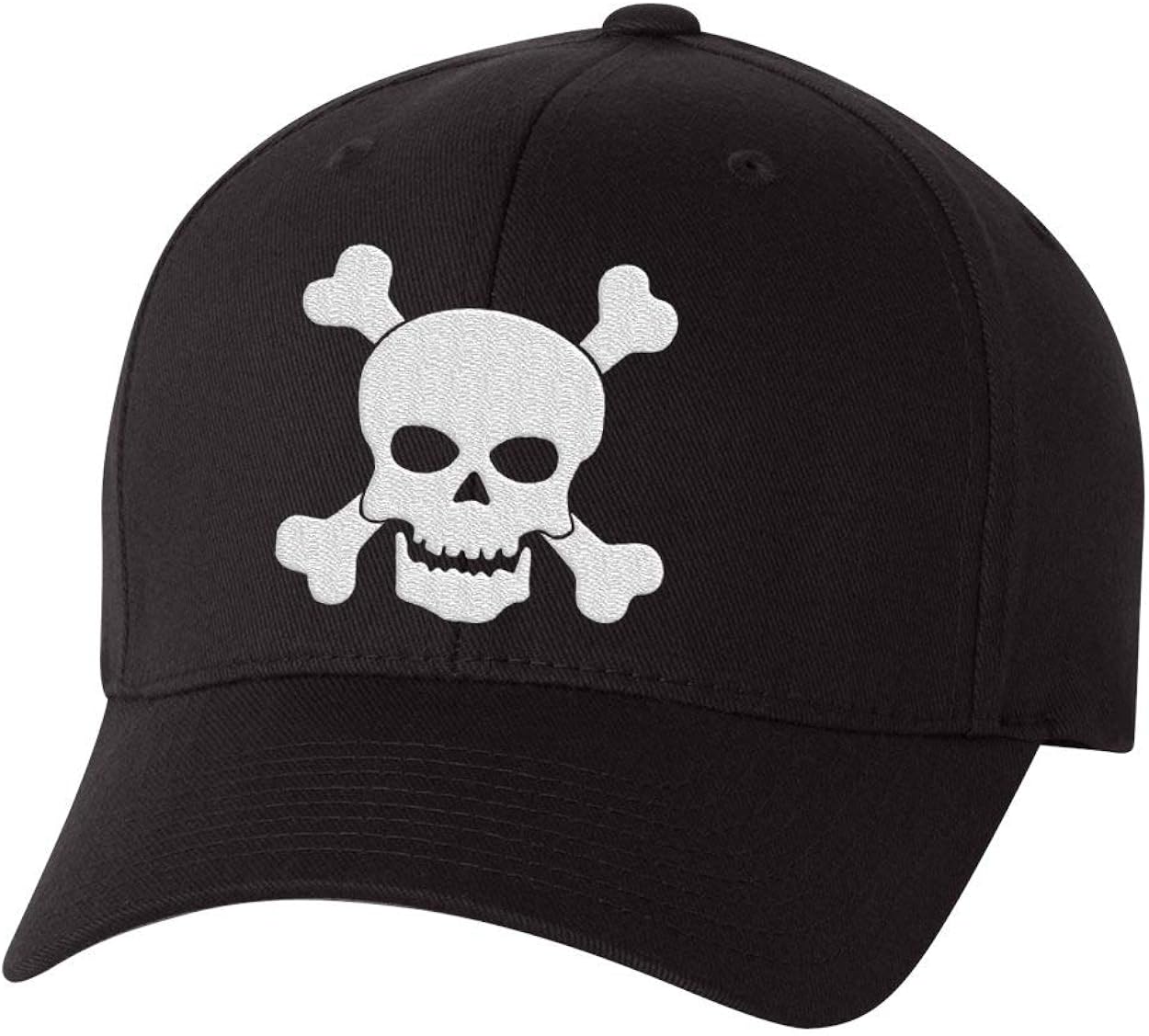 Skull and Crossbones Black Flex Fit Hat, Black Baseball Hat with Skull at Amazon Men’s Clothing