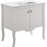 Spülenschrank inkl. Becken aus Massivholz Weiß antik - Modell Ardoise