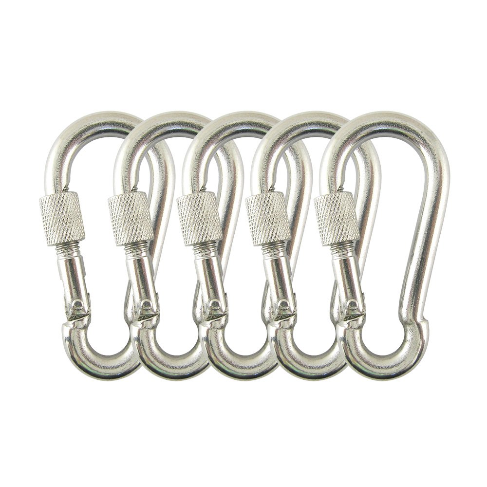 Clip Carabiner with Screw Lock Snap Pack of 5 Link Proteus Stainless
