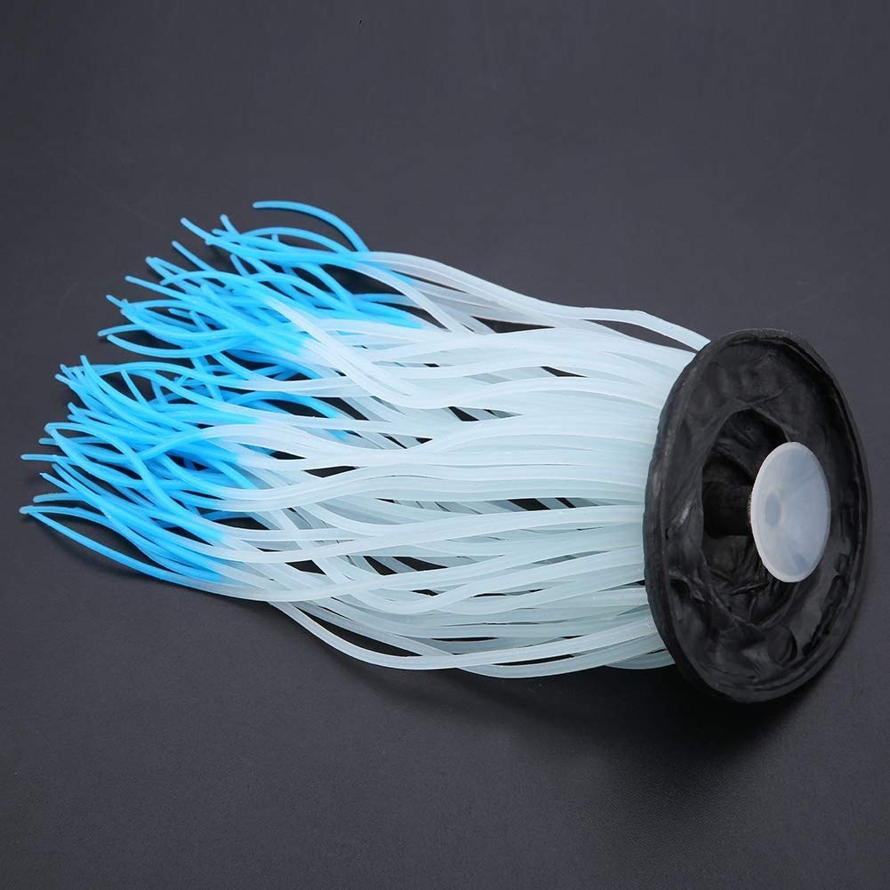 Artificial Silicone Sea Anemone Coral Aquarium Ornament, Luminous Blue, for Fish Tank, Freshwater Saltwater