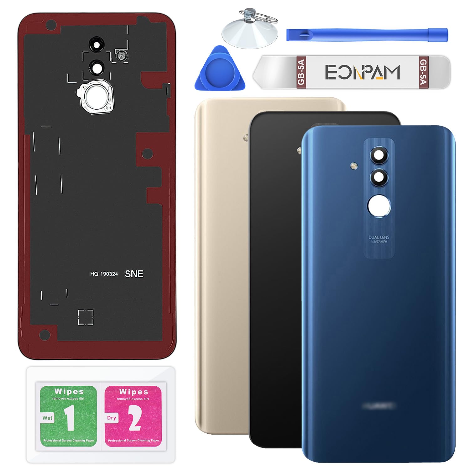 Eonpam Back Cover Glass for Huawei Mate20 Lite Rear Glass Replacement with Camera Lens + Repair Kit Genuine Rear Housing（Blue）