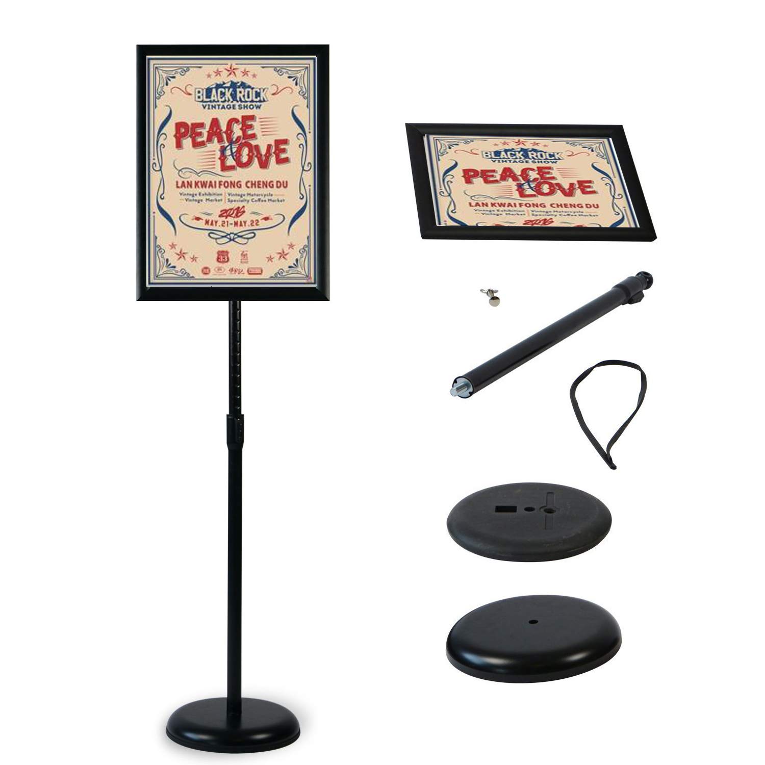 Newzealkids A3 Sign Holder Stand Display Poster Floor Standing Aluminum Snap Frame, Angle & Height Adjustable Telescoping，Notice Stand for Wedding/ Business Activities Display, Black