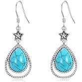 DOLIOX Boho Style Genuine Turquoise Earrings for Women 925 Sterling Silver Star Teardrop Gemstone Southwest Native Amerian Earring Jewelry for Her