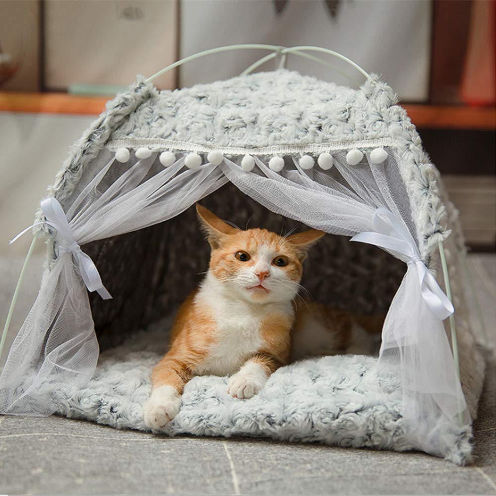 ITODA Pet Cat Tent Indoor Dog House Bed Pop Up Teepee Portable Folding Cat Small Dogs Puppy Playing Bed Safety Shelter Villa Nest with Soft Removable Cushion for Dog Cat Kitty Travel Camping