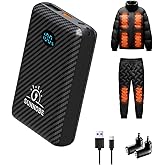 SUNNOBE Battery Pack for Heated Vest, 7.4V/5V 10000mAh Power Bank for Heated Vest with DC/USB/Type-C Output and LED Display for Heating Clothing and Phones