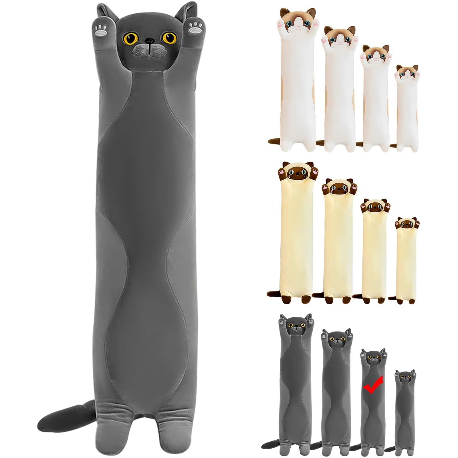 Photo 1 of weallbuy Long Cat Plush Pillow - Soft Cat Stuffed Animals Pillow Long Cats Pillow Plush for Kids Adult, for Birthday Christmas Valentine's Day ((Grey,70cm/27.7in))