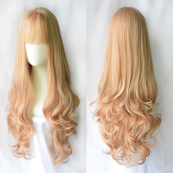 Amazon Sinz サンゴ色 空気感 前髪 人工皮膚つむじ 巻き髪 ロングフルウィッグwig 服 ファッション小物 通販