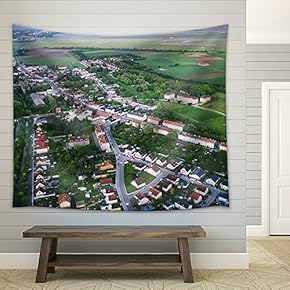 Aerial View of Village - Fabric Wall Tapestry Home Decor - 51x60 inches