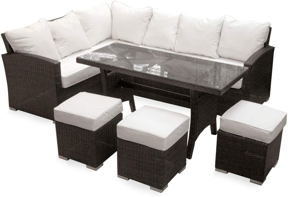 Harts - Premium Rattan Sofa with Dining Table & Stools set, 9 seat garden, patio, conservatory furniture (Brown)