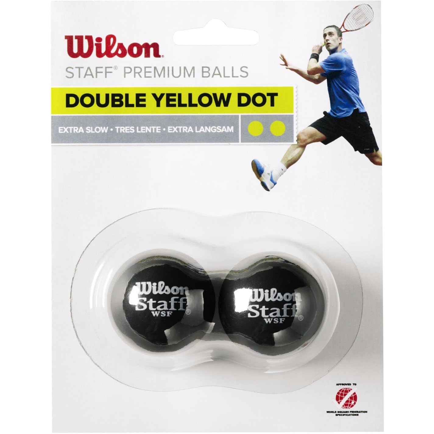Wilson Squash Ball, 2 pieces, Extra Slow, Competition, Double yellow Dot, Staff Premium Double Yellow Dot, WRT617600, Black