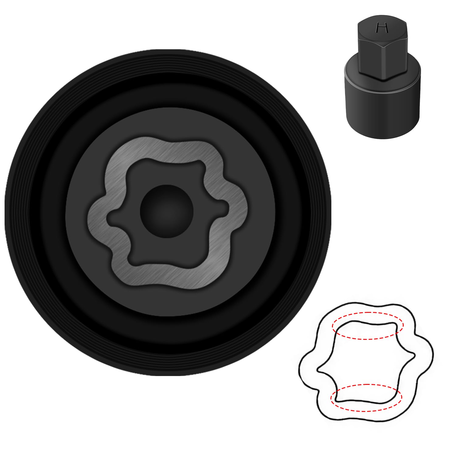 Photo 1 of JEUCLEL H-Wheel Locking Nut Key Compatible with Toyota Models, Lexus, Tacoma, Wheel Lock Nut Socket Adapter, Anti-Theft Lug Removal Tool, Socket Remover Hand Repair Tool