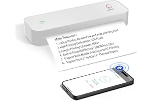 YANXIO Portable Printer with Case + 3 Rolls Papers, Inkless-Thermal-Small-Travel-Bluetooth Printer, Support A4&A5 & 8.5 x 11inch Thermal Papers, Support iOS, Android, Windows (1 Roll Paper, without case)