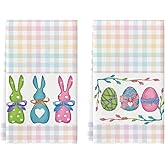 Artoid Mode Colorful Stripe Rabbit Bunny Eggs Easter Kitchen Towels Dish Towels, 18x26 Inch Spring Decoration Hand Towels Set of 2