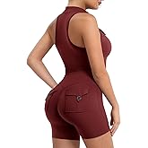 YEOREO CoreFlex Sleeveless Workout Jumpsuit With Pockets Zip Up Back Scrunch Gym Romper for Women Yoga