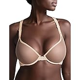 Upushall Racerback Bras for Women Mesh Front Closure Plunge See Through Unlined Sheer Underwire Bra Nude 34D