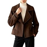utcoco Womens Short Wool Pea Coat Notched Lapel Cropped Woolen Trench Coat with Pockets
