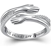 Yearace Hug Ring, S925 Sterling Silver Hug Rings for Women Girl, Hugging Hand Open Promise Ring, Mothers Day Valentine's Day Birthday Gifts