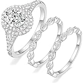 TIGRADE 1.5CT Bridal Ring Sets Oval Cut Cubic Zirconia Wedding Band Halo CZ Engagement for Women Size 3.5-12