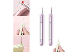 HISKI 2 in 1 Seam Ripper and Thread Remover, 2025 New Plug-in Needle Threader Stretchable Seam Rippers for Sewing, Embroidery Stitch Removal Tool and Auto Needle Threader Tool Sewing Supplies (Purple 2Pack)
