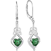 Rocayi Irish Celtic Knot Earrings for Women 925 Sterling Silver Dangle Drop Infinity Leverback Earrings with Birthstone Good Luck Jewelry Gifts for Women Her