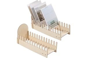 GLOBLELAND 2 Pcs 12 Slot Wooden Greeting Card Display 10.6x5.56In Stand Postcard Tiered Display Stand Sticker Display Stand f