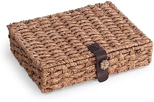 Danturfi Water Hyacinth Woven Decorative Box with Lid, Wicker Storage Basket for Shelf, Caffeine Table Coffee Large