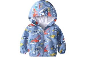 KISBINI Toddler Boy's Cartoon Dinosaur Zip Jacket Lightweight Hooded Windbreakers Outdoor Raincoat