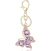 Ouligay Butterfly Purse Charm for Women Cute Key Chain with Diamond Butterfly Pendant, Lovely Charms for Handbags, Backpack Keychain Charm for Bag Accessories, Purple