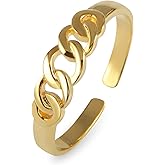 MUSTHAVE 18K Gold Plated Chain Ring for Women, Open Ring, Stack Ring, Lightweight, Yellow Color, Fashion Jewelry for lady, Unbreakable