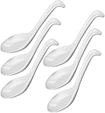 Happy Sales Melamine Soba, Rice Spoons, Chinese Won Ton Soup Spoon, Asian White, 6 Pack Ladle Style