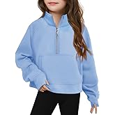 Haloumoning Girls Half Zip Sweatshirt Long Sleeve Pullover Crop Tops Kids Lightweight Fleece Fashion Winter Clothes