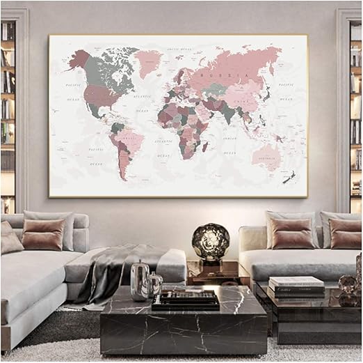 Amazon Co Jp 部屋の美学のためのポスター世界地図ポスター印刷ピンクアートキャンバス絵画大きなサイズの壁の写真のリビング 装飾24 36インチ 60 90 Cm フレームなし ホーム キッチン