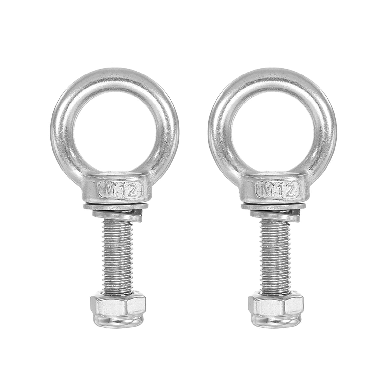 PATIKIL Lifting Shoulder Eye Bolts, M12x35 304 Stainless Steel Male Thread with Hex Screw Nut Gasket Flat Washer for Hanging Securing Chain Wire Rope, 2 Sets