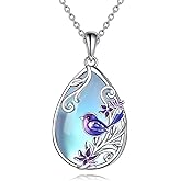 LUHE Bird/Cat/Bunny/Dragonfly/Clover/Star/Owl/Sloth Necklace Sterling Silver Moonstone Animal Pendant Jewelry Gifts for Women