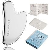 Rena Chris Gua Sha Facial Tools, Stainless Steel Guasha Tool - Silver | Face Massage Tool for Jawline Sculpting, Puffiness Reducing, Gua Sha Double Chin Reducer, Skin Care Gift for Women