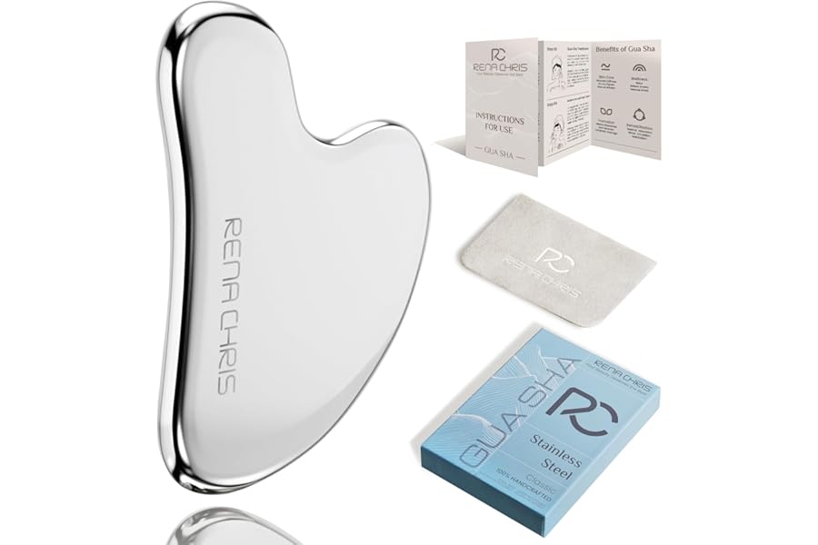 Rena Chris Gua Sha Facial Tools, Stainless Steel Guasha Tool for Acupuncture, Manual Massage Tool for Jawline Sculpting and Puffiness Reducing, Gua Sha Facial Massage Tool, Skin-Care Gift