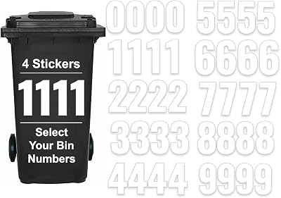 Packwith 4 White Wheelie Bin Numbers 17cm Waterproof Self Adhesive Stickers UK