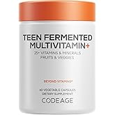 Codeage Teen Multivitamin Supplement – Daily Vitamins and Minerals for Teen Boys and Girls – Organic Whole Food Formula with Omega-3 and Vitamins A to K - 60 Capsules