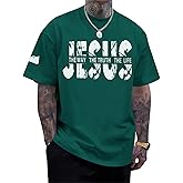Migxsaf Christian Jesus Faith Shirts for Men God Religious Cross Bible Verse Inspirational Shirt Oversized Graphic Tees Tops(Olive Green,2XL)