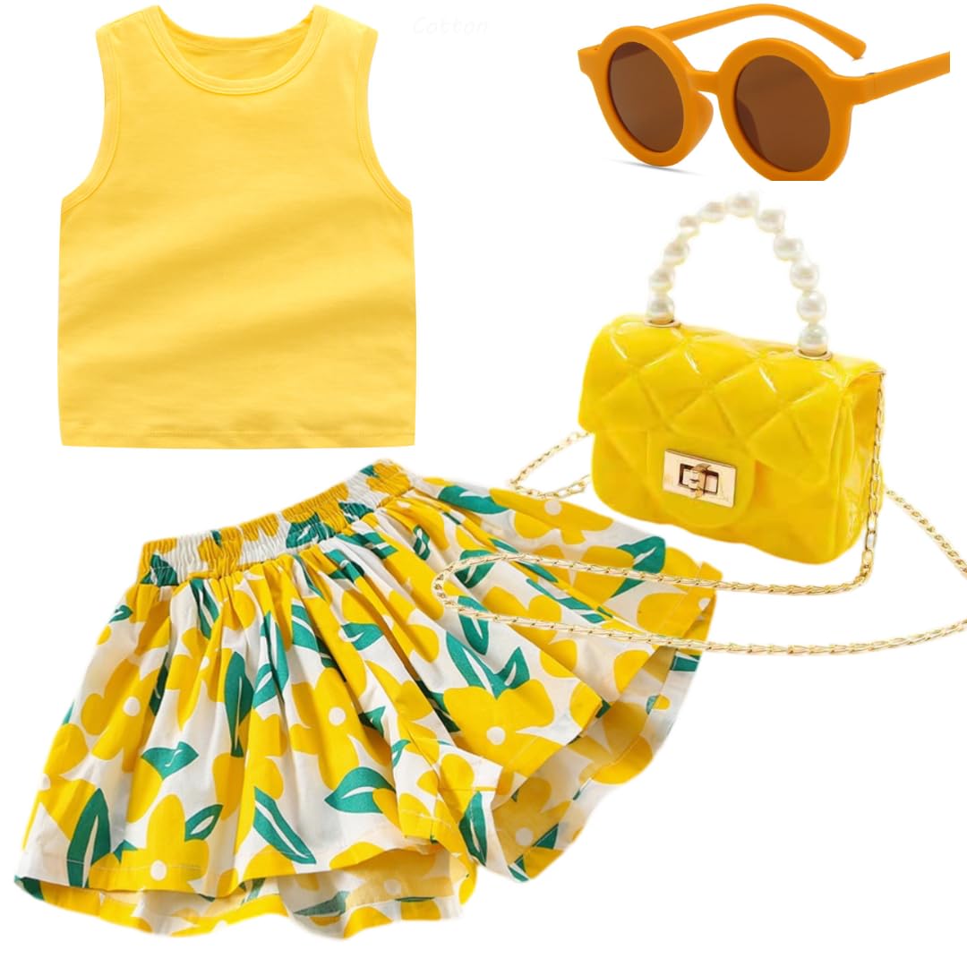 Photo 1 of ***ONLY SHIRT & SHORTS INCLUDED***Deerhobbes Design your own Girls' Short Sets - Trendy Summer Outfits for Girls Fashionable Clothing Sets 4pc (yellow, 5-6 years old) 120***ONLY SHIRT & SHORTS INCLUDED***